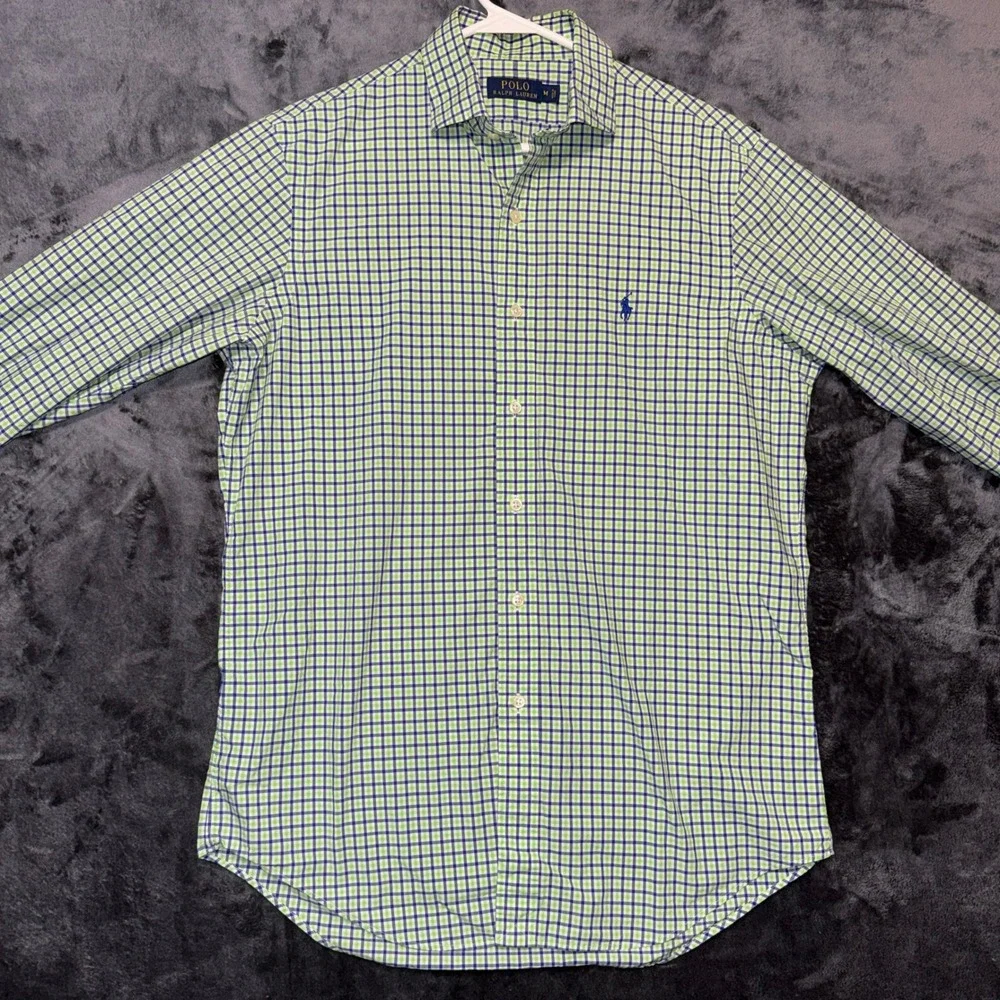 Polo Ralph Lauren Mens Gingham Check Button Down Shirt Green Blue Size M